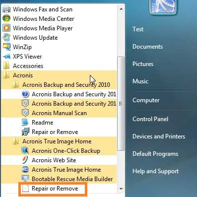 unable to uninstall acronis true image